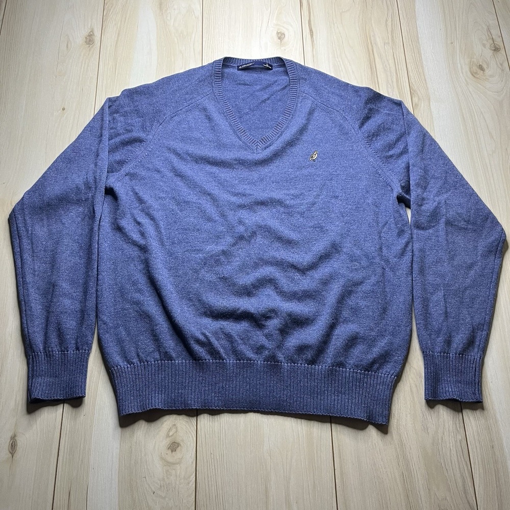 B Draddy Made In Italy Baruffa Merino Wool V Neck Knit Sweater Blue Mens Large
